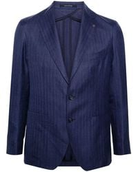 Tagliatore - | Blazer in misto lana seta e lino monopetto con spilla | male | BLU | 54 - Lyst