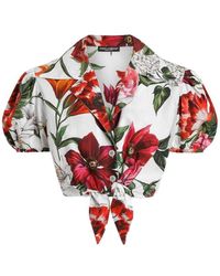 Dolce & Gabbana - Floral Print Cotton Crop Shirt - Lyst