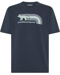 Maison Kitsuné - | T-shirt in cotone con logo volpe frontale | male | BLU | XL - Lyst