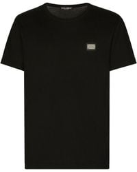 Dolce & Gabbana - | T-shirt in cotone con placca in metallo con logo frontale | male | NERO | 54 - Lyst
