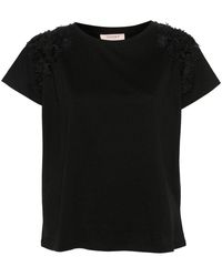 Twin Set - | T-shirt in cotone con fiori applicati | female | NERO | XS - Lyst