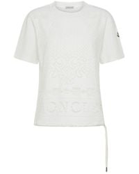 Moncler - | T-shirt in pizzo di cotone con coulisse | female | BIANCO | XS - Lyst