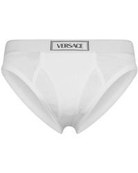 Versace - | Slip in cotone stretch con logo | male | BIANCO | 7 - Lyst