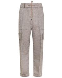 Peserico - | Pantaloni in lino con tasche cargo laterali | female | GRIGIO | 44 - Lyst