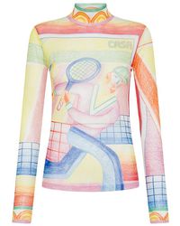 Casablancabrand - | T-shirt a collo alto con stampa grafica del tennis | female | MULTICOLORE | S - Lyst