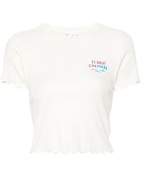 Mc2 Saint Barth - | T-shirt corta in cotone stretch con scritta e orlo ondulato | female | BIANCO | M - Lyst