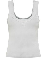 Alexander Wang - | Top Tank in cotone stretch a coste con logo | female | BIANCO | XS - Lyst
