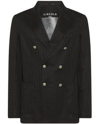 Circolo 1901 - | Blazer in lino e cotone doppiopetto con righe | male | NERO | 54 - Lyst