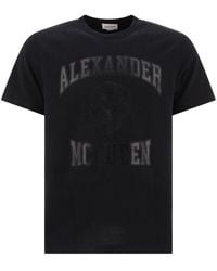 Alexander McQueen - | T-shirt in cotone con stampa logo e teschio frontale | male | NERO | S - Lyst