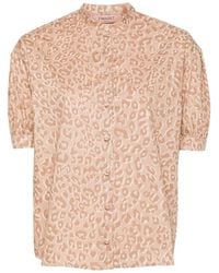 Twin Set - | Camicia in cotone a maniche corte con stampa leopardata | female | MULTICOLORE | 46 - Lyst