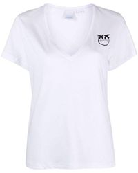 Pinko - | T-shirt scollo a V | female | BIANCO | XS - Lyst