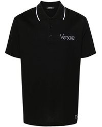 Versace - | Polo in cotone con logo e riga sul colletto | male | NERO | XL - Lyst