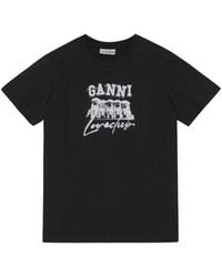 Ganni - | T-shirt in cotone con stampa logo e cani | female | NERO | XS - Lyst