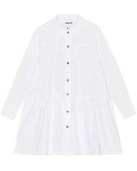 Ganni - Pointed-collar organic cotton shirtdress - Lyst