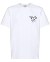 Woolrich - | T-shirt in cotone con logo stampato frontale | male | BIANCO | XL - Lyst