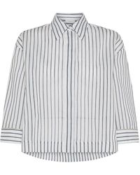 Peserico - | Camicia in cotone e seta con motivo a righe | female | BIANCO | 42 - Lyst
