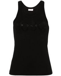 Liu Jo - | T-shirt in viscosa senza maniche con logo e strass | female | NERO | S - Lyst