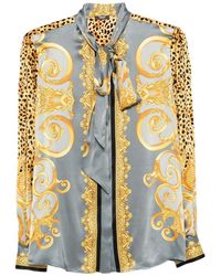 Versace - Silk Shirt With Decorative Tie - Lyst