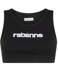 Rabanne - | Top corto in cotone stretch a coste con logo | female | NERO | S - Lyst