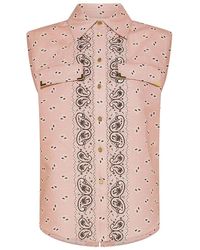 Palm Angels - | Camicia smanicata in lino e cotone con stampa paisley | female | ROSA | 42 - Lyst