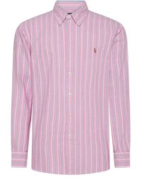 Polo Ralph Lauren - | Camicia in cotone con motivo a righe e logo | male | ROSA | XL - Lyst