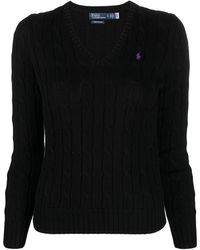 Polo Ralph Lauren - Maglia in cotone a trecce con scollo a V - Lyst