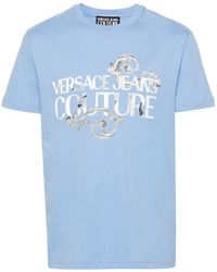 Versace - | T-shirt stampa logo | male | BLU | L - Lyst