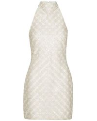 ROTATE BIRGER CHRISTENSEN - Cream Mini Dress With All-Over Sequins And Halter Neck - Lyst
