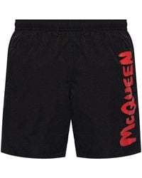 McQueen - Swimsuit With Contrast Side Printed Logo - Lyst