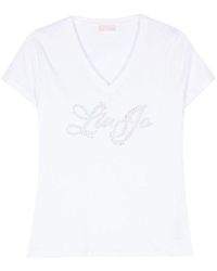Liu Jo - | T-shirt in cotone con logo con strass | female | BIANCO | S - Lyst