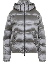 Moncler - Piumino Sensation Jacket Argentato Con Cappuccio E Tasche - Lyst