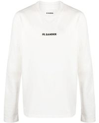 Jil Sander - | T-shirt in cotone a maniche lunghe con logo nero stampato frontale | male | BIANCO | XL - Lyst