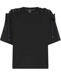 Pinko - | T-shirt in cotone con stringe incrociate | female | NERO | XS - Lyst