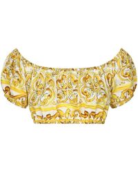 Dolce & Gabbana - Short Cotton Poplin Top With Majolica Print - Lyst