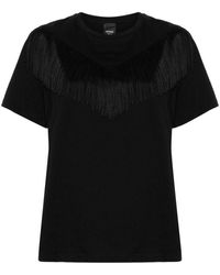 Pinko - | T-shirt Under World in cotone con frange | female | NERO | XS - Lyst