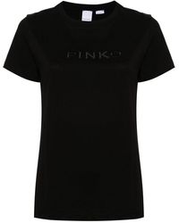 Pinko - | T-shirt logo ricamato | female | NERO | XS - Lyst