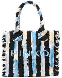 Pinko - | Borsa 'Beach' in cotone a righe con logo | female | NERO | UNI - Lyst