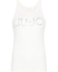 Liu Jo - | T-shirt in viscosa senza maniche con logo e strass | female | BIANCO | S - Lyst