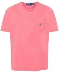 Polo Ralph Lauren - | T-shirt in cotone con tasca e logo ricamato | male | ROSA | XL - Lyst