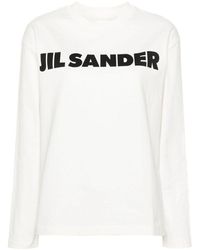Jil Sander - | T-shirt in cotone con stampa logo frontale e maniche lunghe | female | BIANCO | XS - Lyst