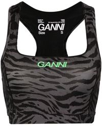 Ganni - | Top in nylon riciclato con stampa zebrata | female | GRIGIO | XS - Lyst