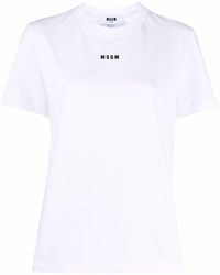 MSGM - T-Shirt Bianca Con Micro Logo Nero - Lyst