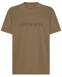 Carhartt - | T-shirt in cotone con logo ricamato frontale | male | MARRONE | S - Lyst