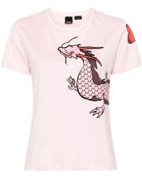 Pinko - | T-shirt Quentin in cotone con stampa drago | female | ROSA | XS - Lyst