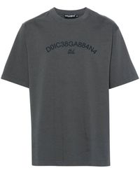 Dolce & Gabbana - | T-shirt con stampa logo a maniche corte in cotone | male | GRIGIO | 46 - Lyst