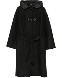 Fay - Cappotto Nero Imbottito Con Cappuccio - Lyst