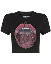 Fiorucci - | T-shirt in cotone stretch con stampa con bocca e ciliegie | female | NERO | S - Lyst