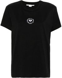 Stella McCartney - | T-shirt in cotone con logo effetto velluto stampato frontale | female | NERO | S - Lyst