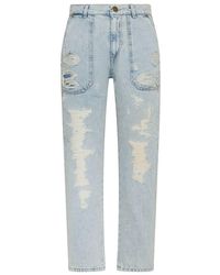 Pinko - | Jeans Cloe in cotone con design a strappi | female | BLU | 30 - Lyst