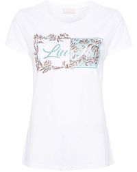 Liu Jo - | T-shirt in cotone con stampa floreale e logo | female | BIANCO | S - Lyst